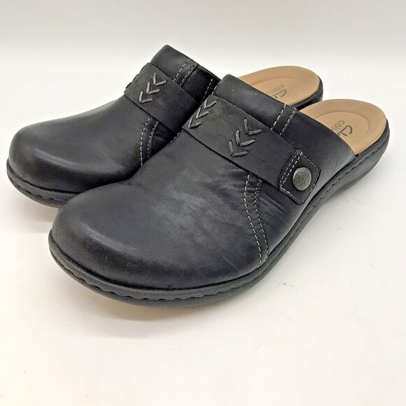 Clarks Collection Laurieann Ella Clogs Women's 9W Black Leather Slip-On Shoes - Picture 3 of 12